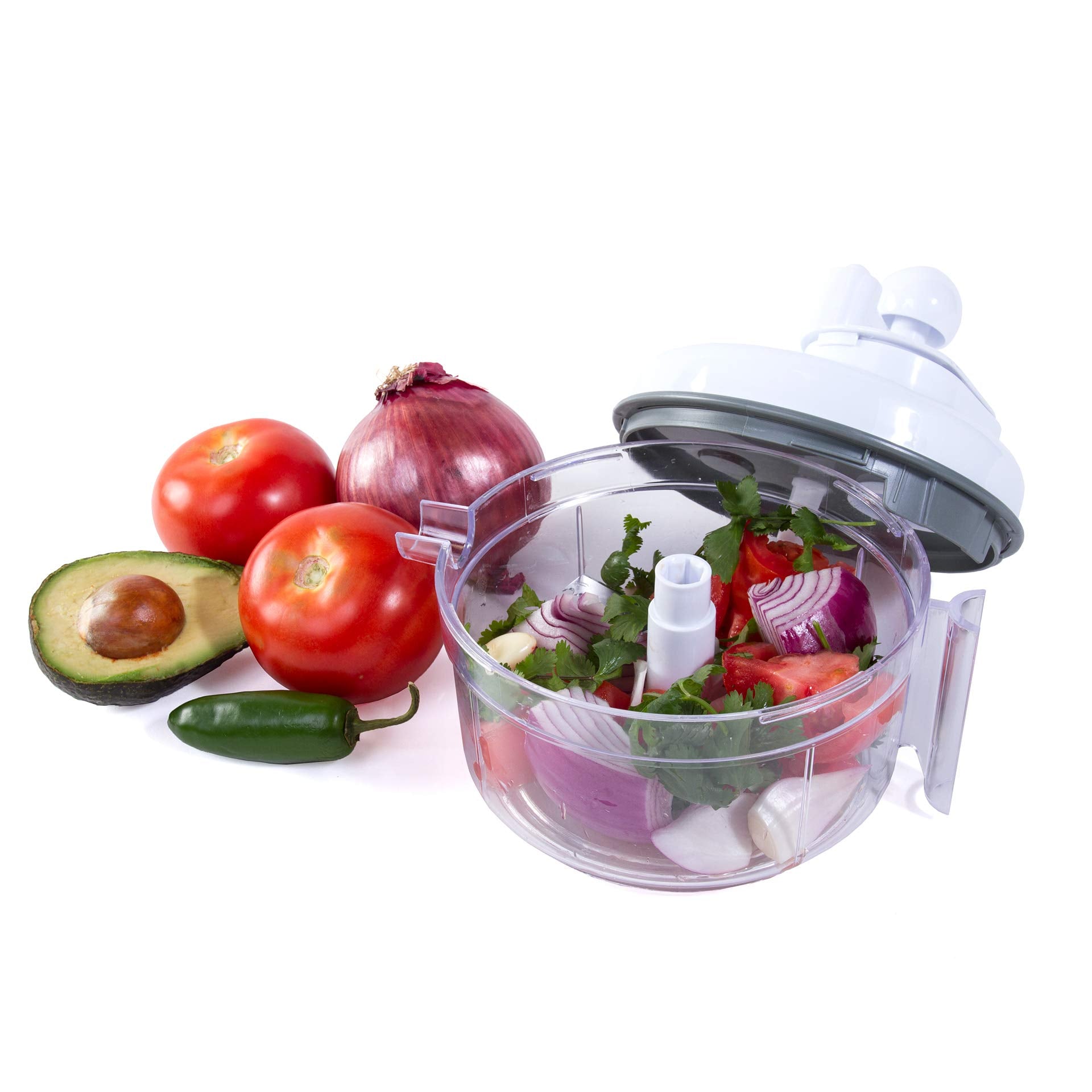 Salsa Master cuchillas triples en acción para picar rápido y uniforme