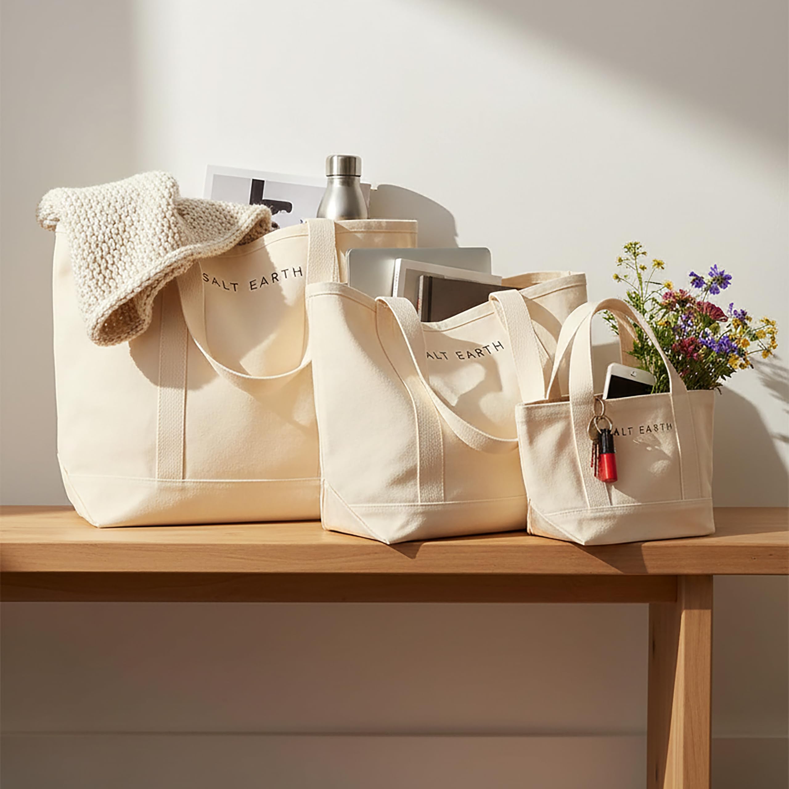 Salt Earth bolsa de lona grande para compras en supermercado.