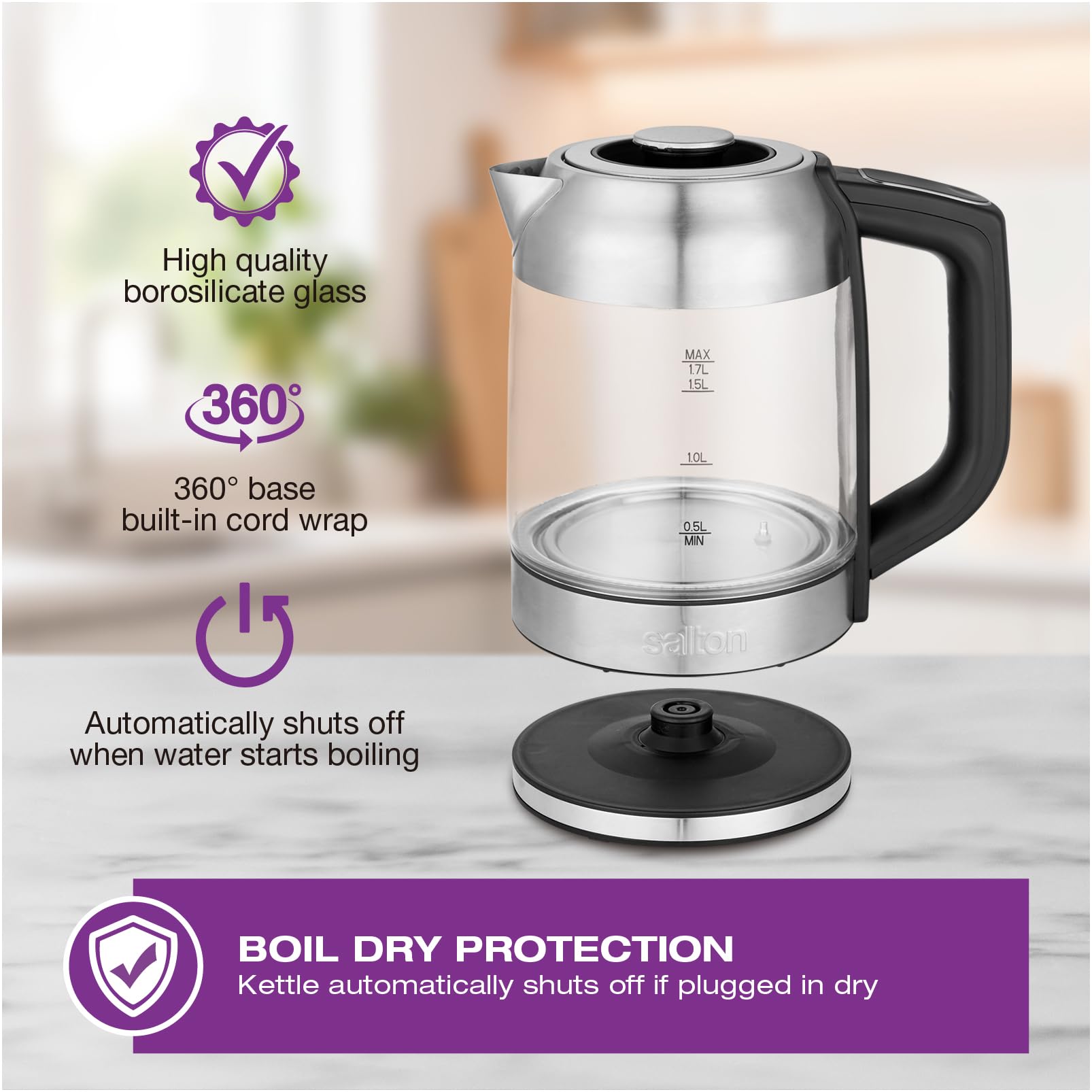 Salton hervidor con infusor integrado para preparar té rápidamente.