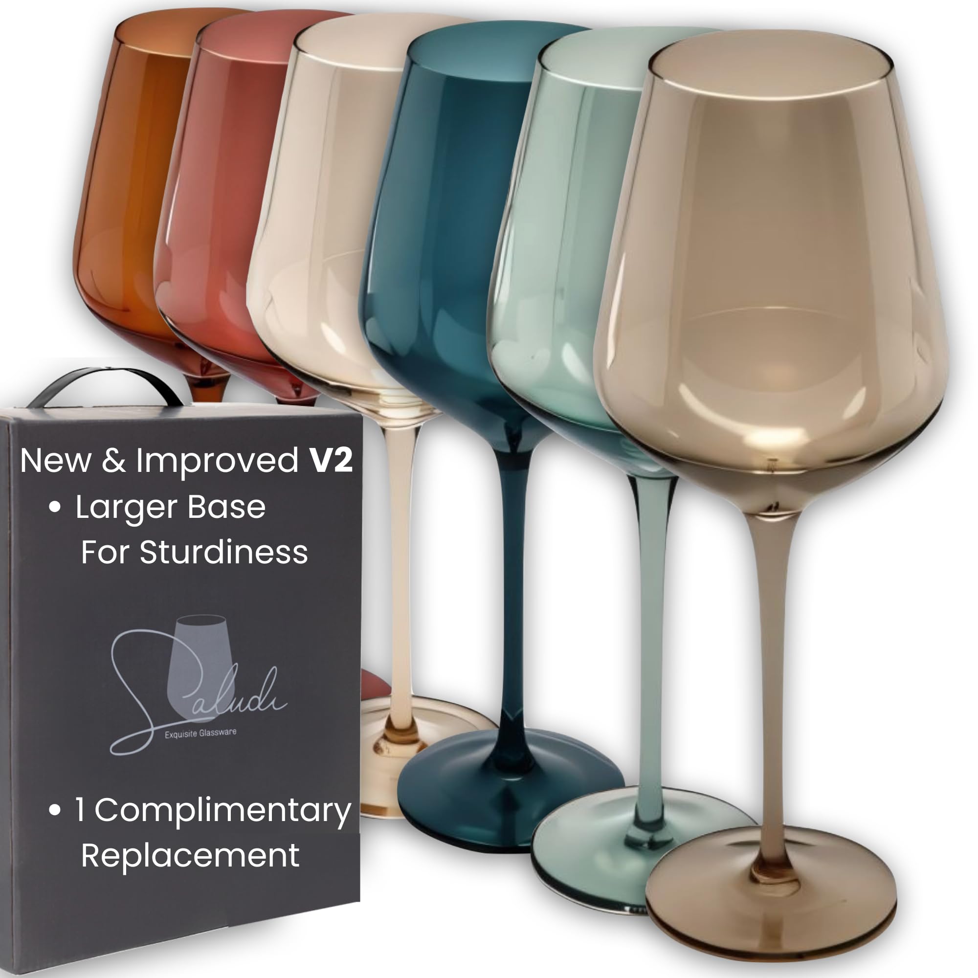 Saludi copa de vino colorida, conjunto de 6, ideal para servir todo tipo de vinos.