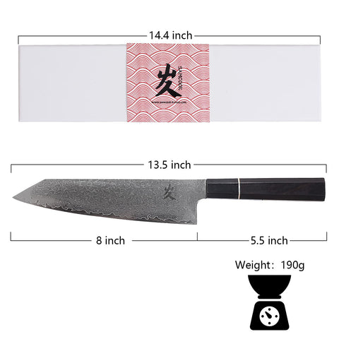 SAMCOOK Kiritsuke 8 pulgadas, mango ébano octogonal para agarre cómodo.