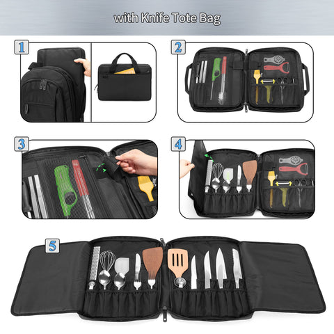 samdew Mochila Chef con 23 ranuras para organizar herramientas con acceso rápido.