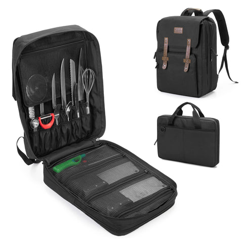 samdew mochila chef grande, exterior de cuero, ideal para transporte diario.