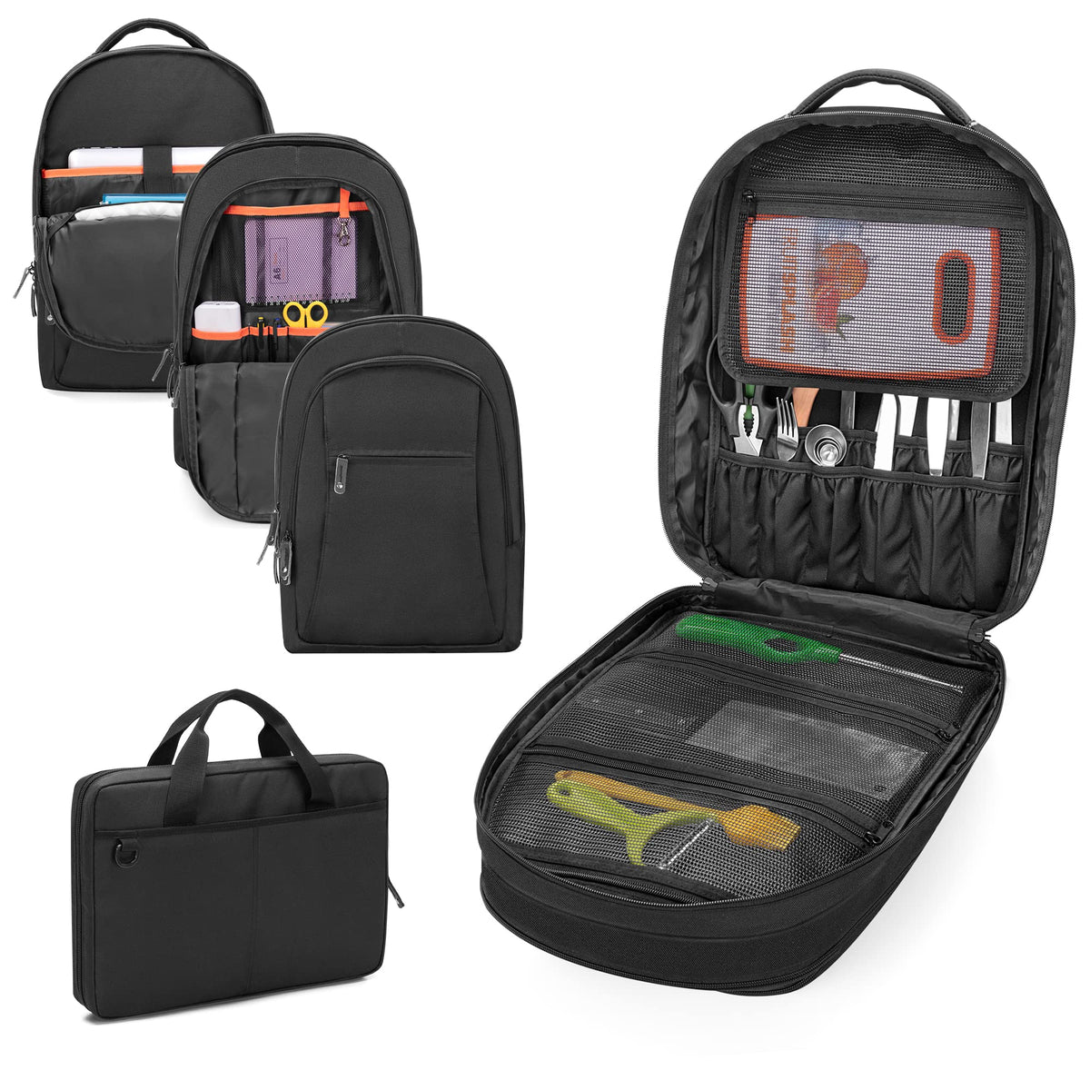samdew Mochila Chef Tote mostrando bolsa de utensilios de 15x2x10 pulgadas para transporte cómodo.