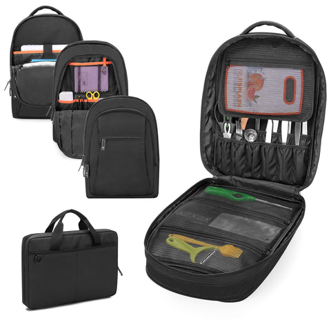 samdew Mochila Chef Tote mostrando bolsa de utensilios de 15x2x10 pulgadas para transporte cómodo.