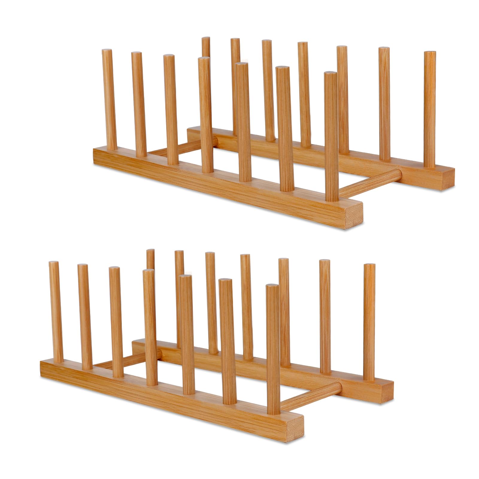 SAMEBUTECO bandeja de platos bambu con 6 espacios para ordenar platos y cuencos