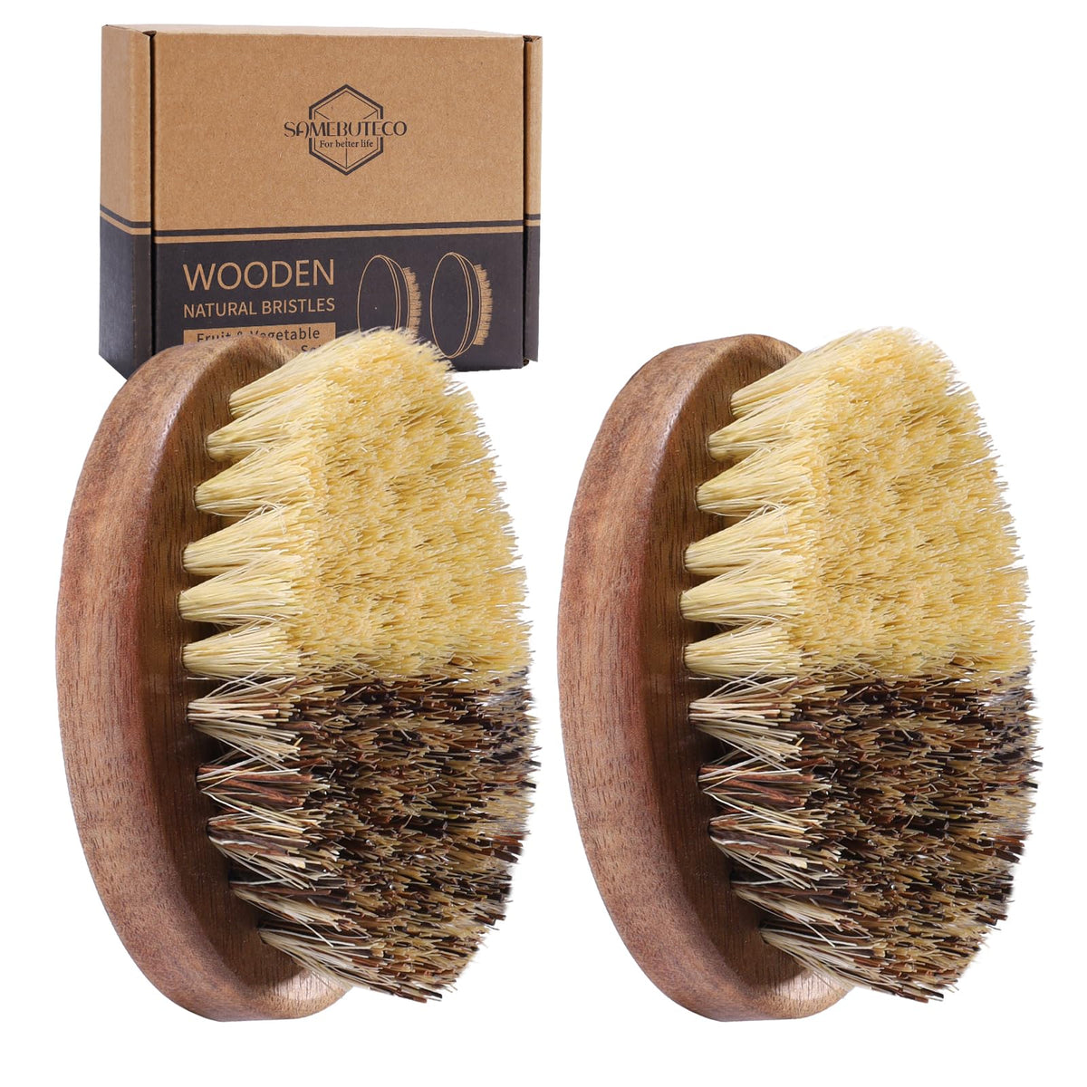 Cepillo SAMEBUTECO con manija de madera de acacia, agarre cómodo para lavar frutas y verduras.