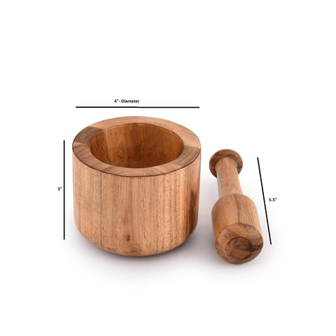 Samhita mortero de acacia, mantenimiento sencillo con paño y aceite ocasional.