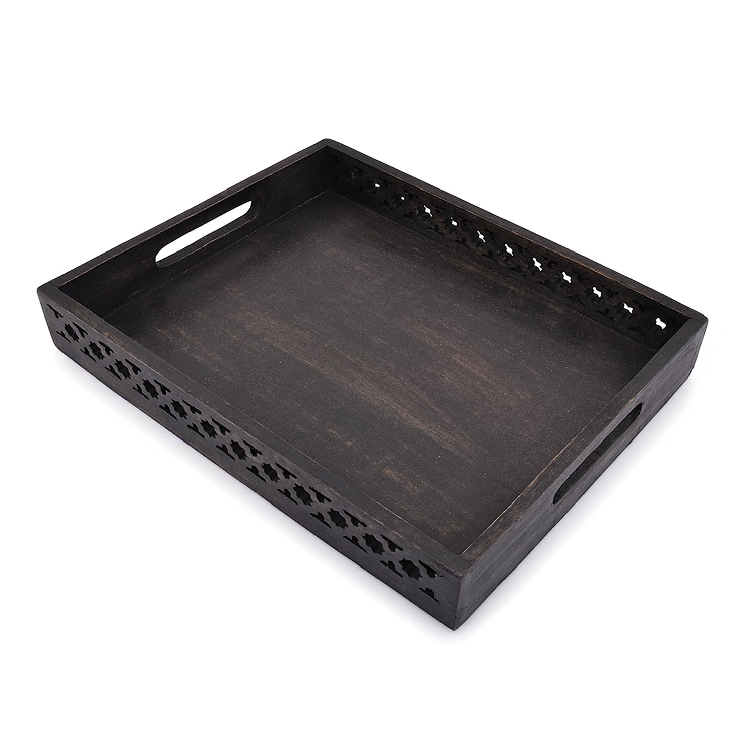 Bandeja de servir Samhita mango negro, diseño curvado y estable