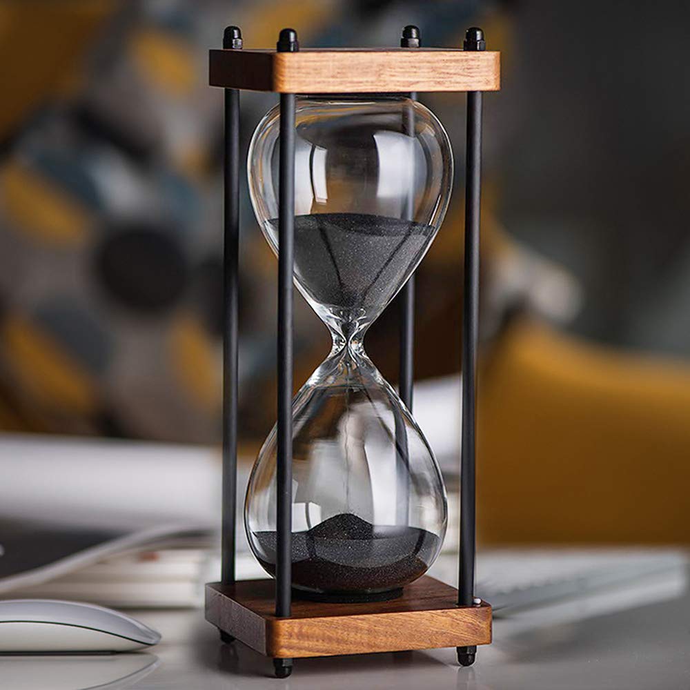 Reloj de arena SAMLONG grande, madera negra, vista frontal para concentrarse