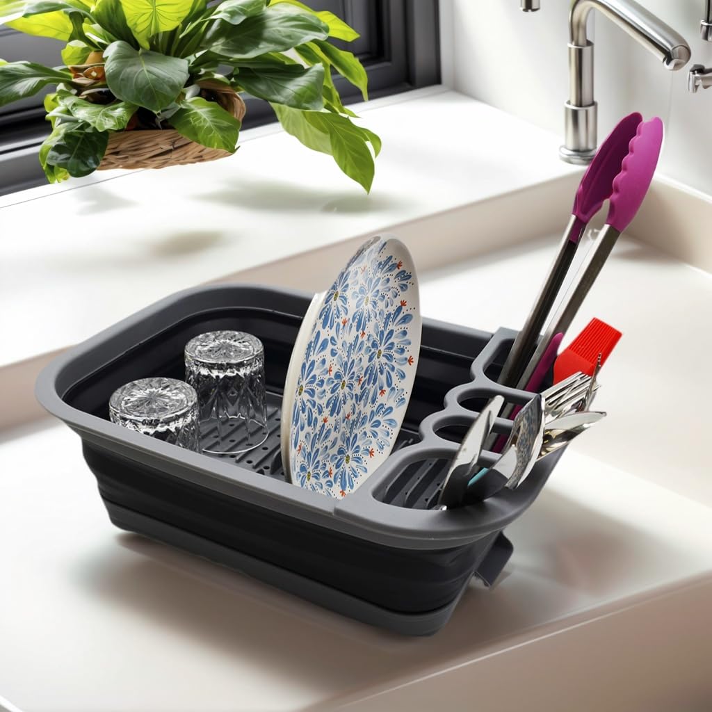 SAMMART escurridor-platos-plegable cerrado ahorra espacio en la cocina