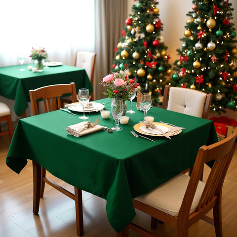 Funda sancua en mesa cuadrada, color verde bosque, elegante para cenas
