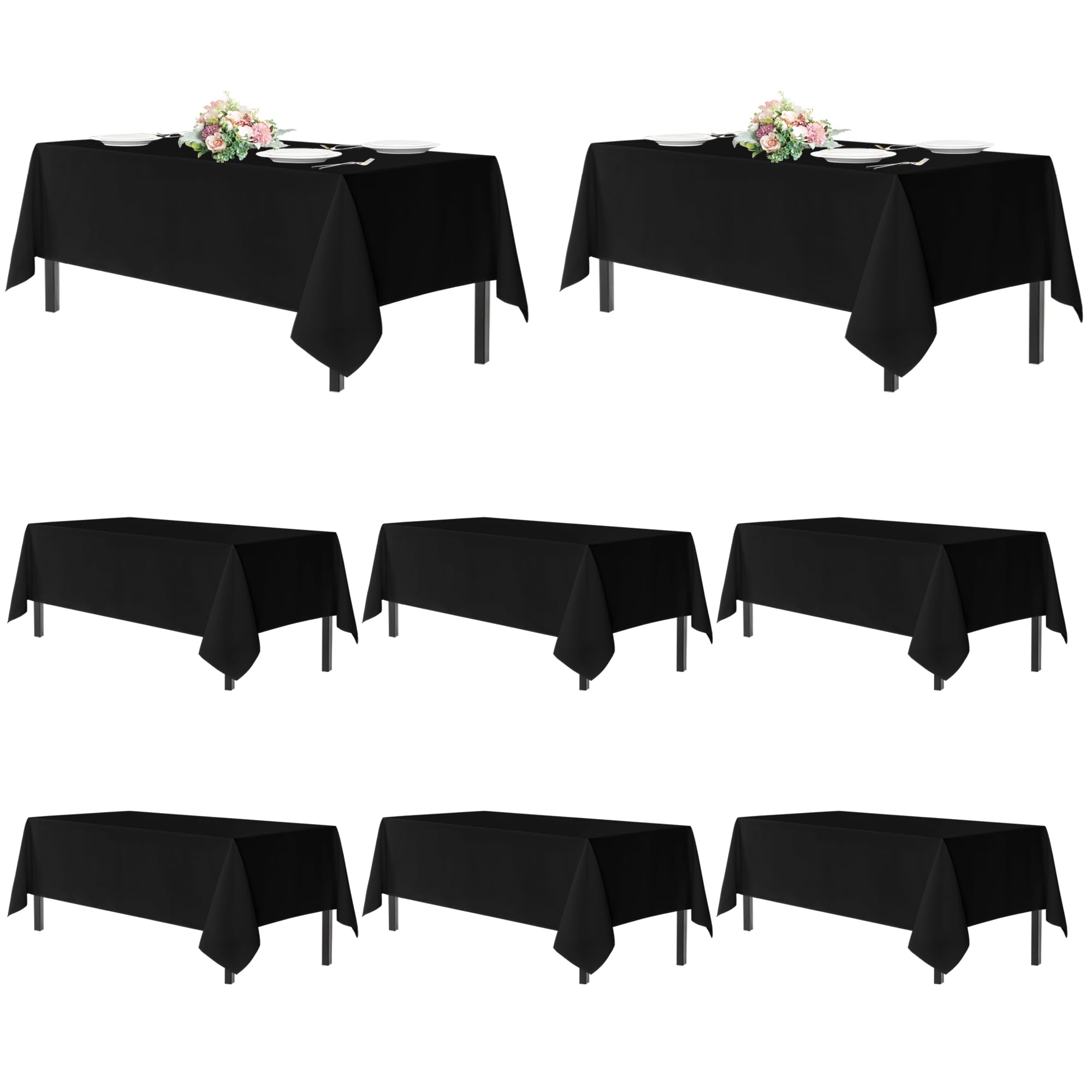 Mantel negro sancua para mesa rectangular de 6 pies, juego de 8 piezas.