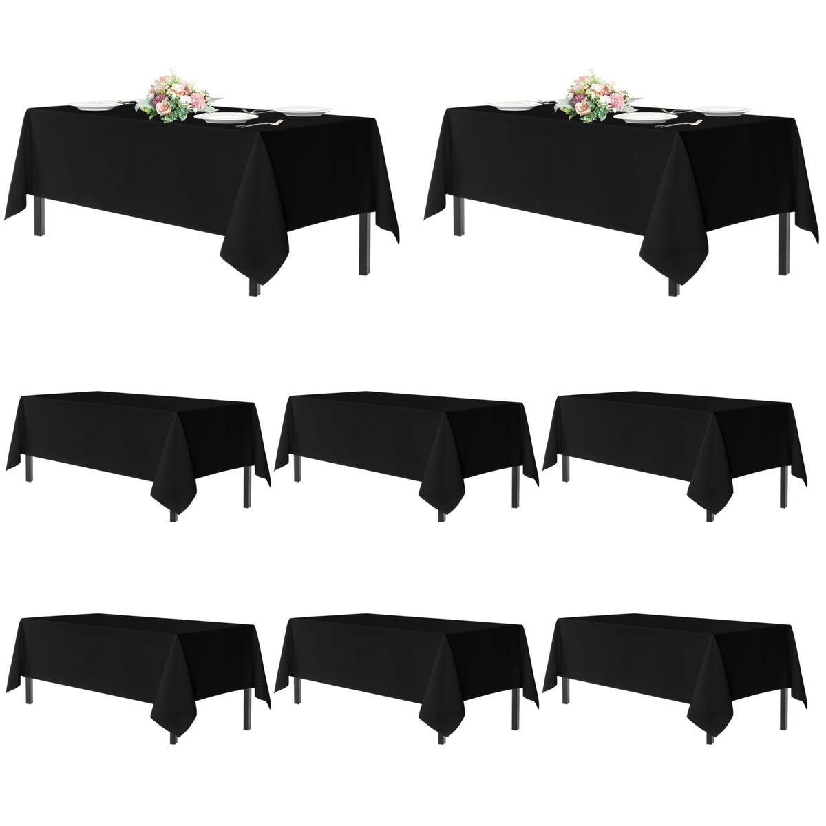 Mantel negro sancua para mesa rectangular de 6 pies, juego de 8 piezas.