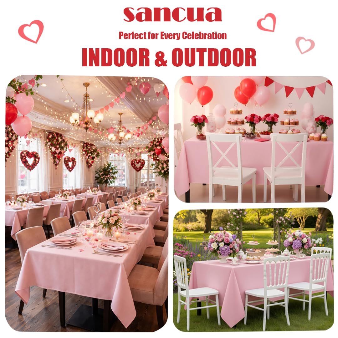 Mantel sancua rosa facilita planchado y mantiene la mesa elegante.