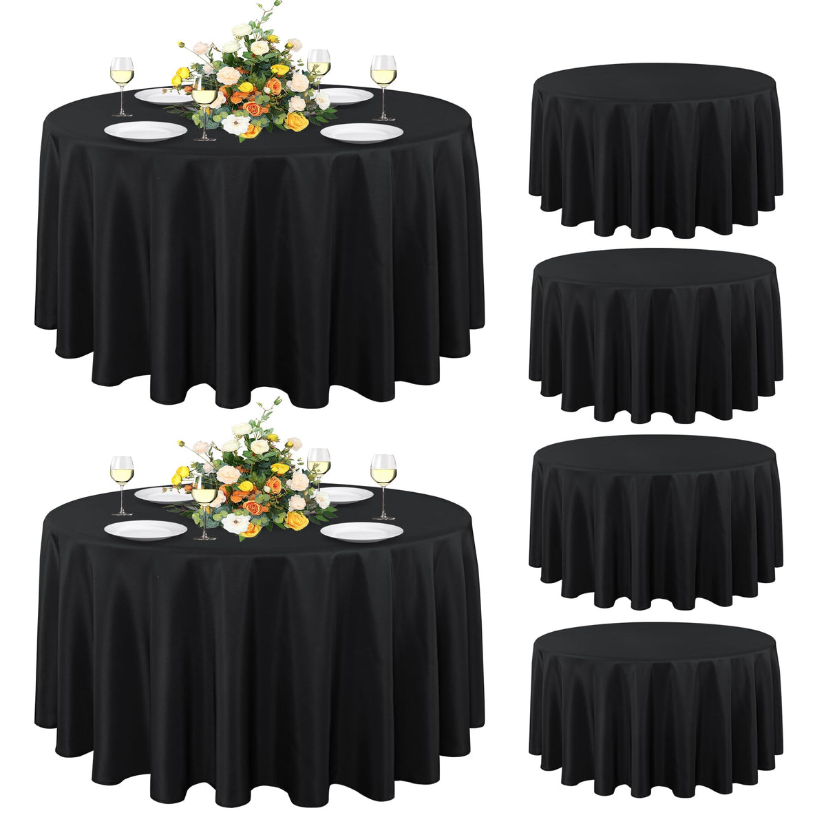 Mantel Sancua redondo de 108 pulgadas protege la superficie y añade estilo.