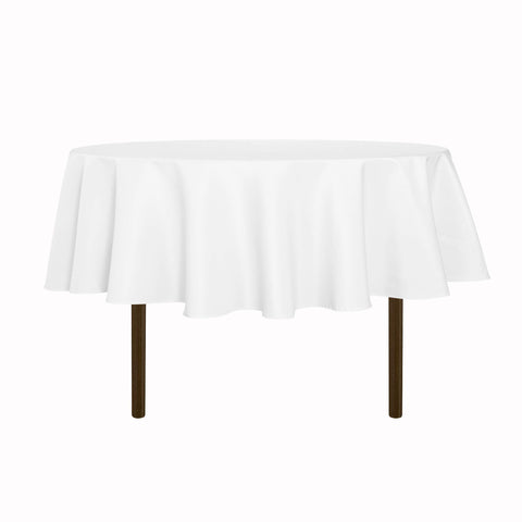 Mantel sancua redondo de 70 pulgadas blanco sobre mesa elegante para ocasión especial