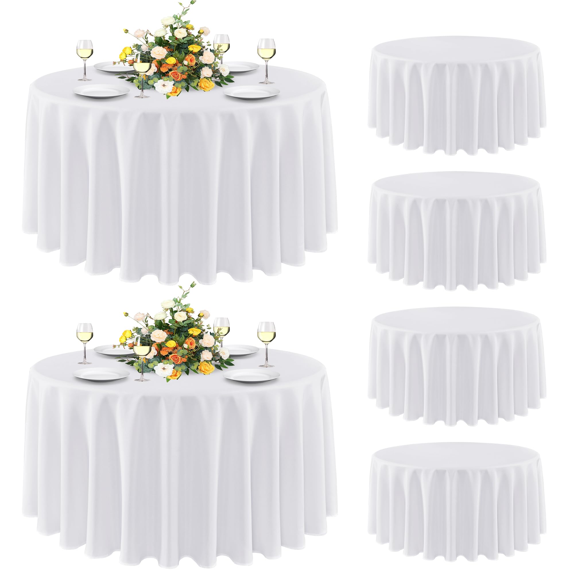Mantel sancua redondo de 90 pulgadas blanco, ideal para proteger la mesa durante comidas.