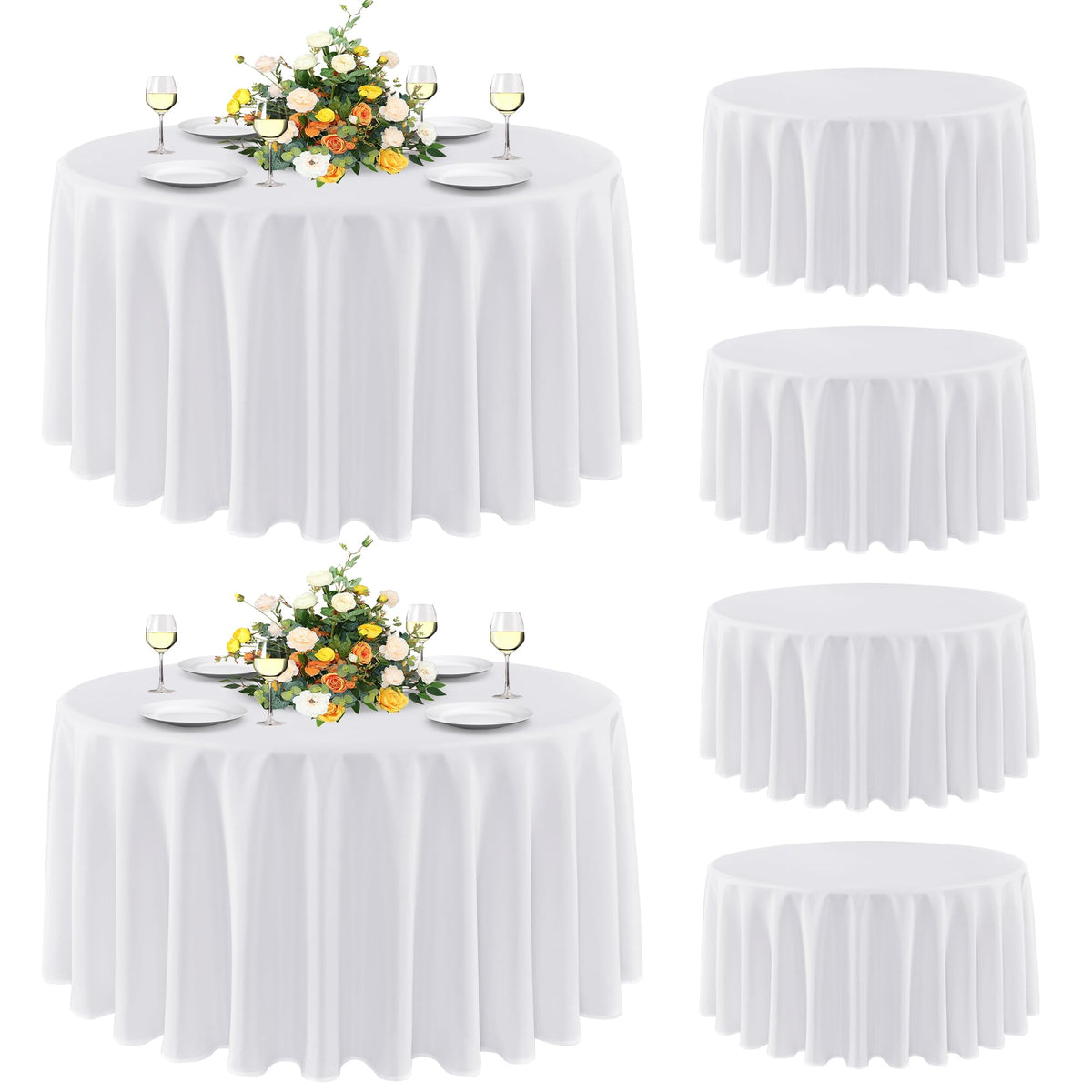 Mantel sancua redondo de 90 pulgadas blanco, ideal para proteger la mesa durante comidas.