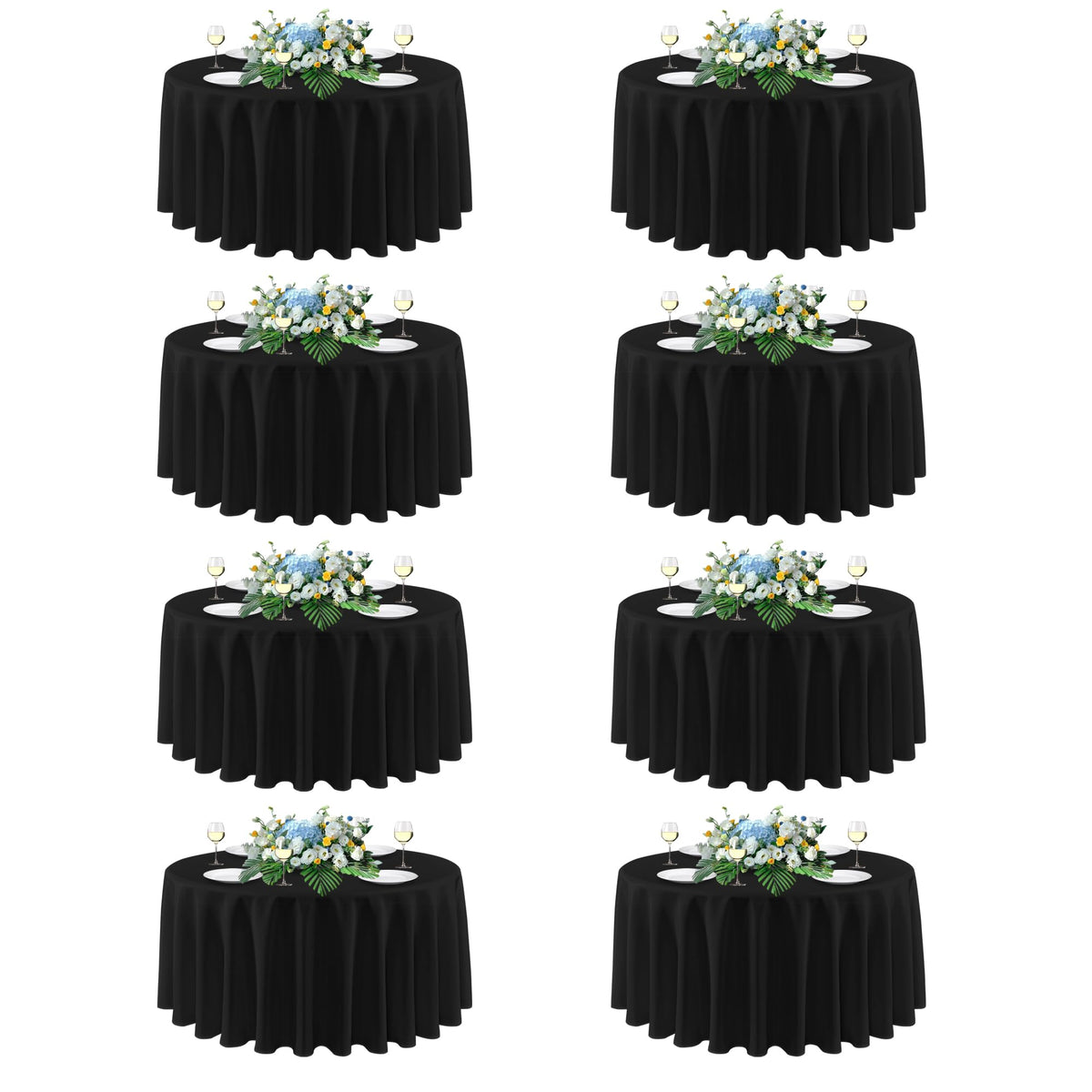 Mantel sancua redondo de 90 pulgadas negro para banquetes y eventos, fácil de limpiar.