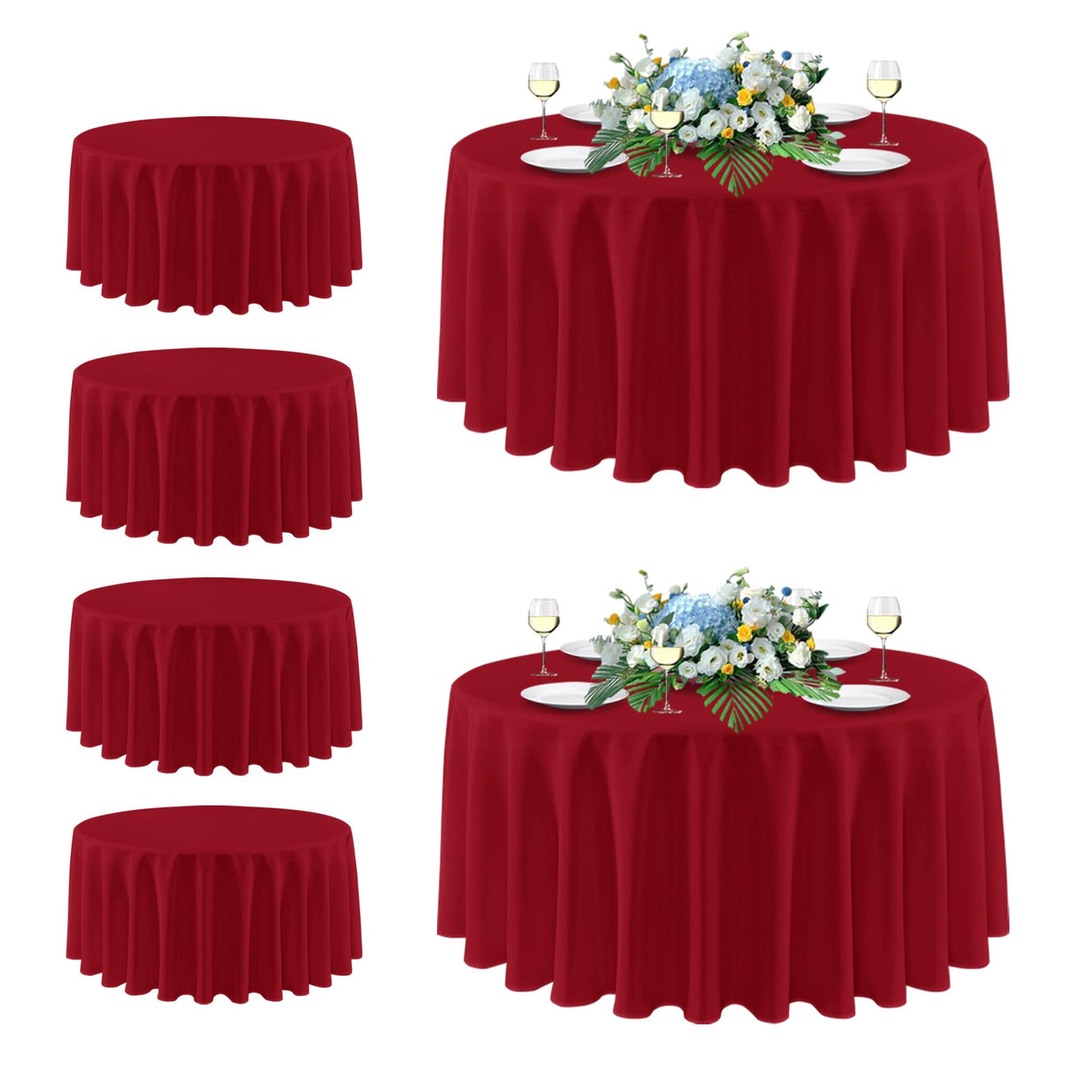 Mantel sancua redondo rojo navidad 108 pulgadas, perfecto para banquetes y cenas elegantes.