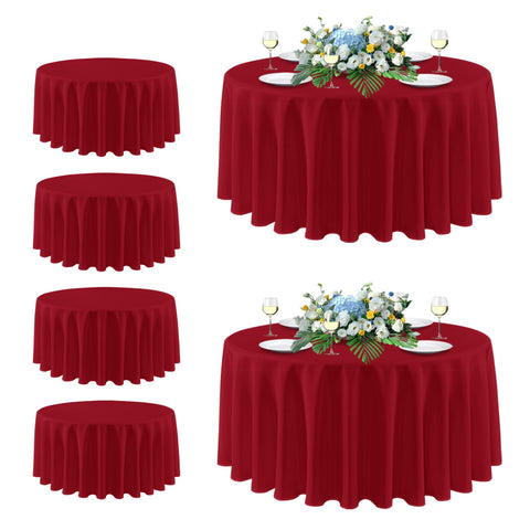 Mantel sancua redondo rojo navidad 108 pulgadas, perfecto para banquetes y cenas elegantes.