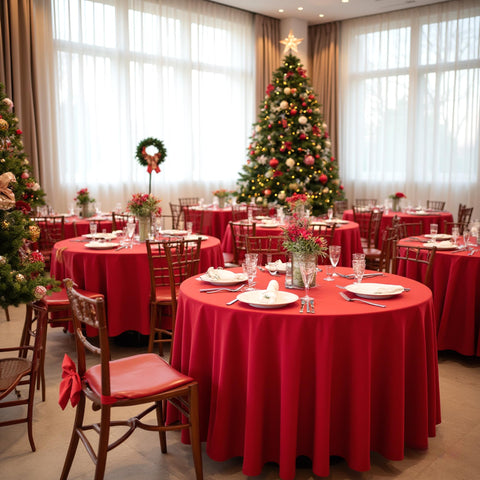 Mantel sancua redondo rojo navidad para mesas de 42 a 96 pulgadas, ajuste cómodo.
