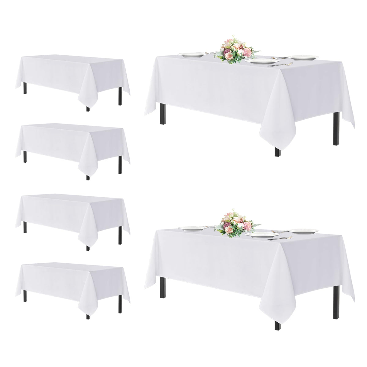 Manteles sancua blanco rectangulares 60x120, duraderos y listos para fiestas.