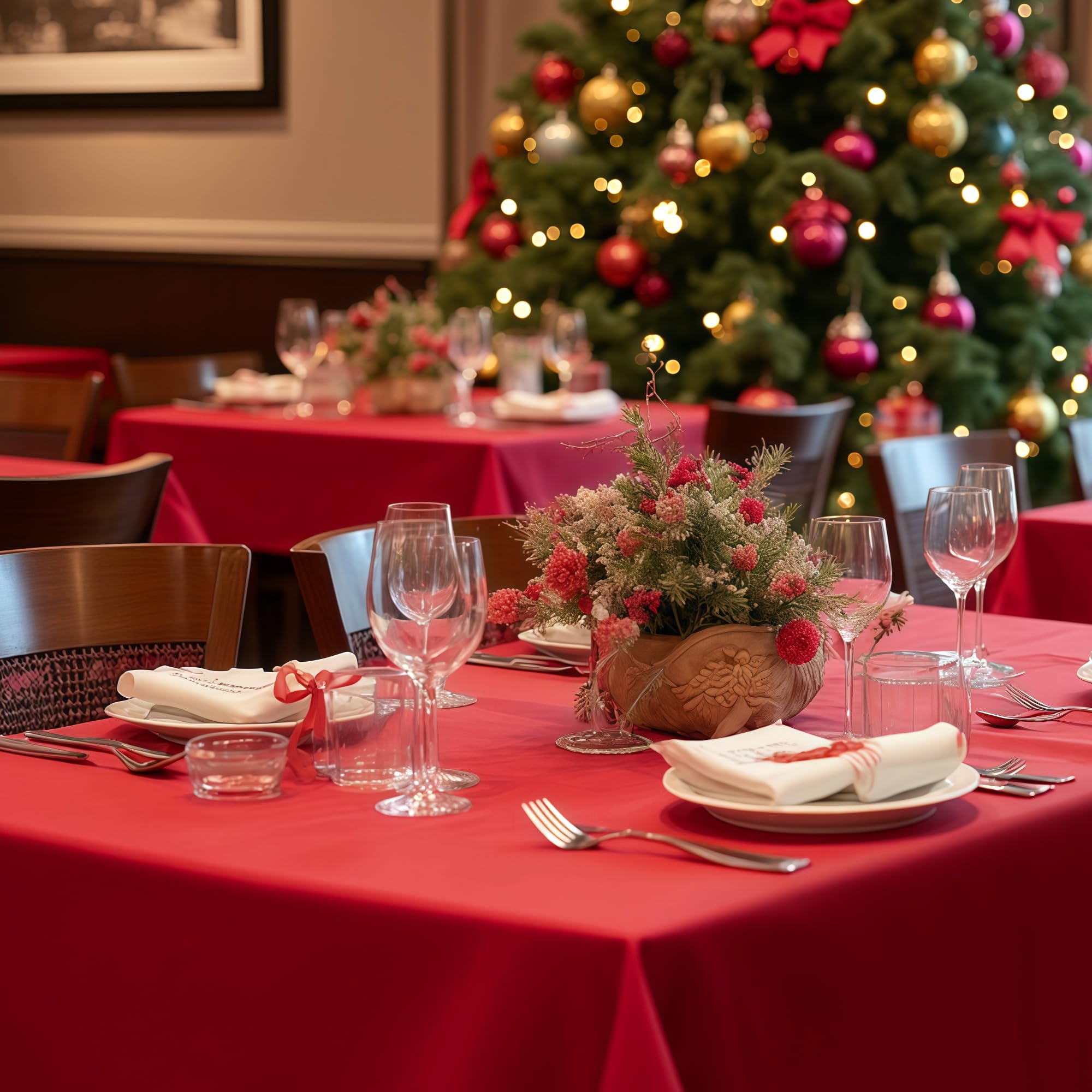 Mesa decorada con mantel sancua en ambiente navideño