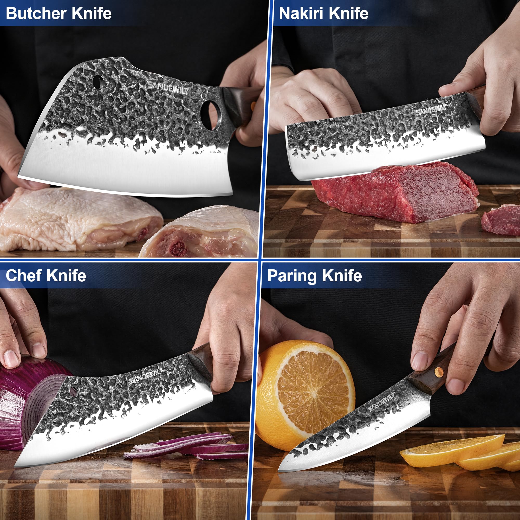 Cuchillo carnicero SANDEWILY de 7 pulgadas con filo fuerte para carne.