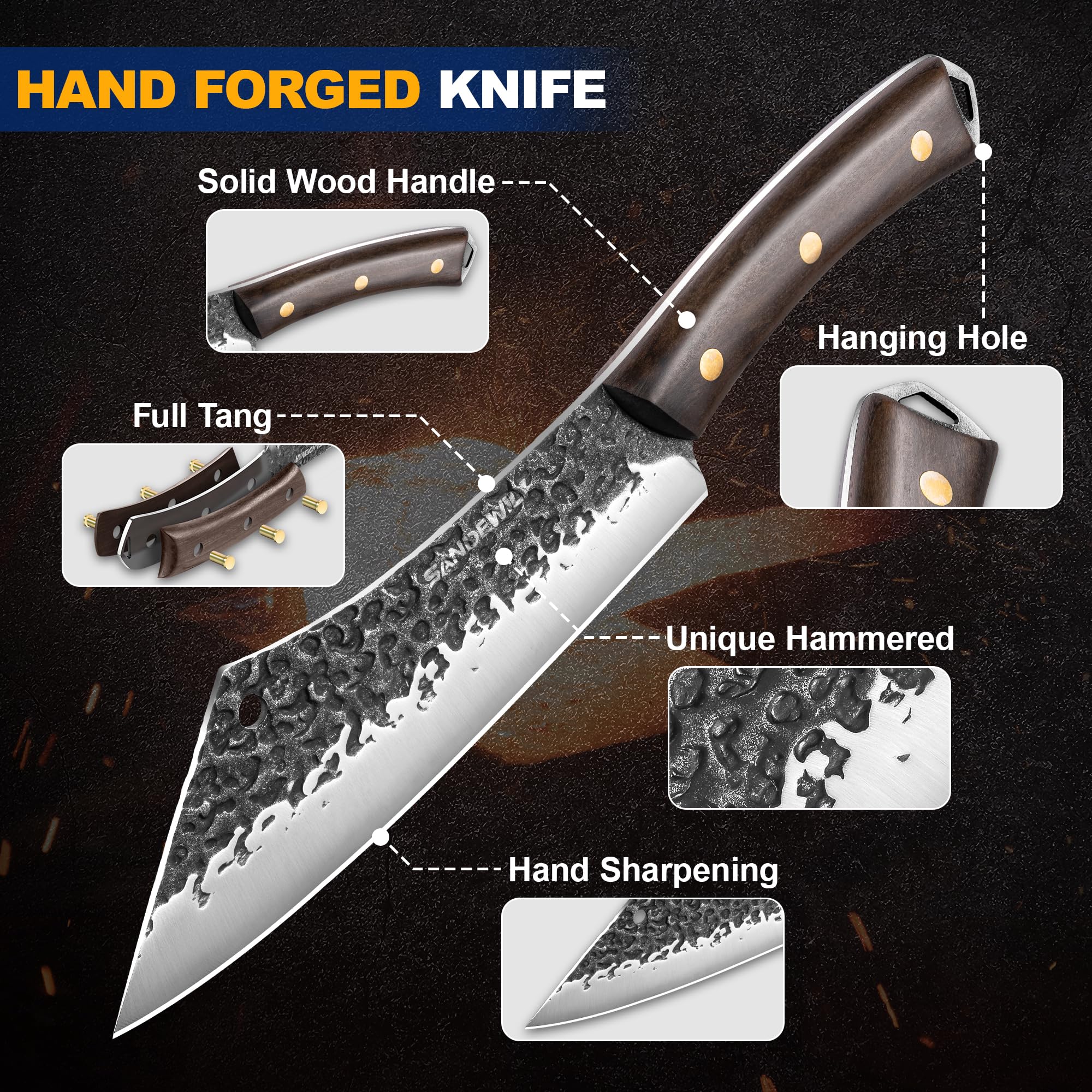 Cuchillo chef SANDEWILY de 8 pulgadas listo para uso diario en la cocina.