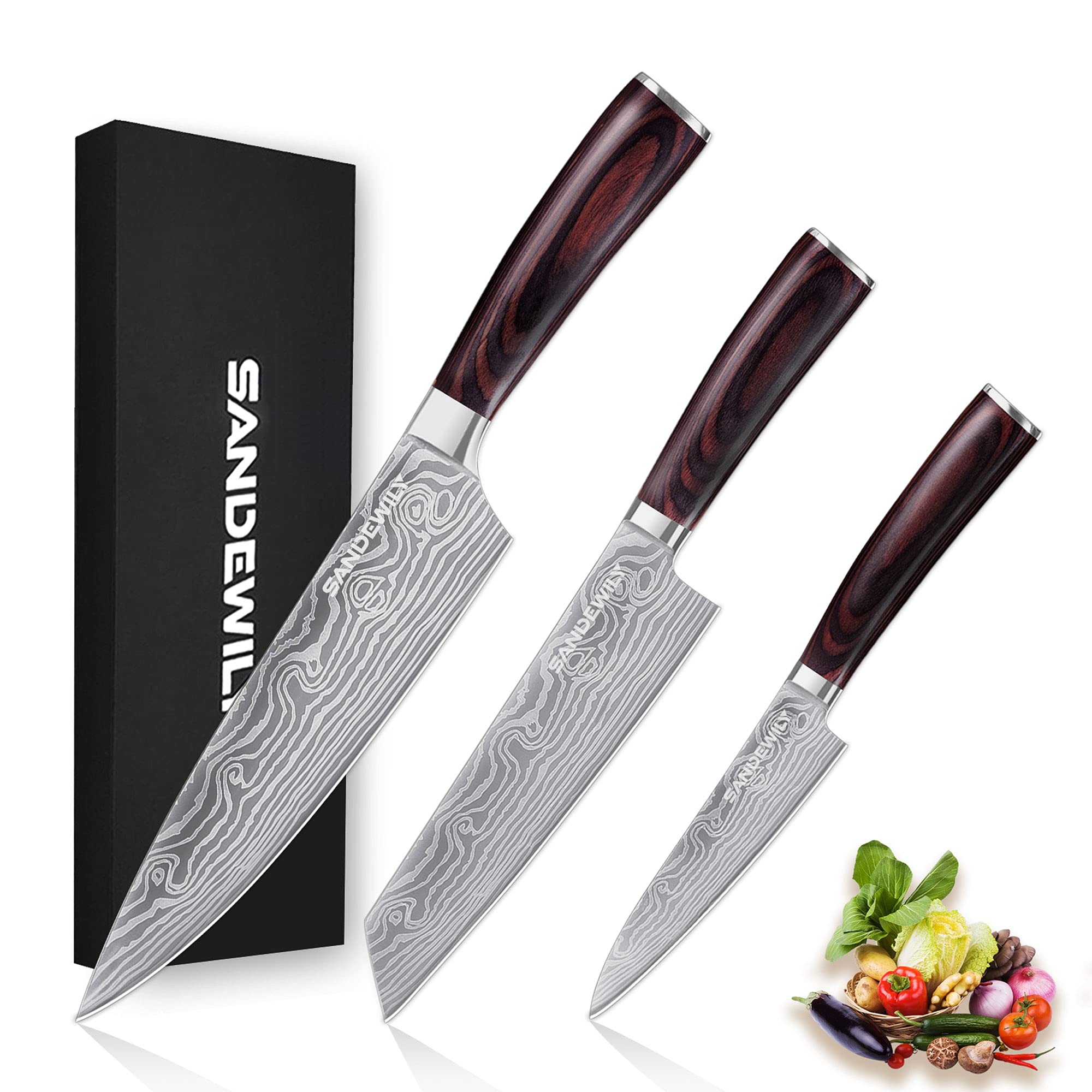Cuchillo SANDEWILY chef de 8 pulgadas para cortes precisos en la cocina.