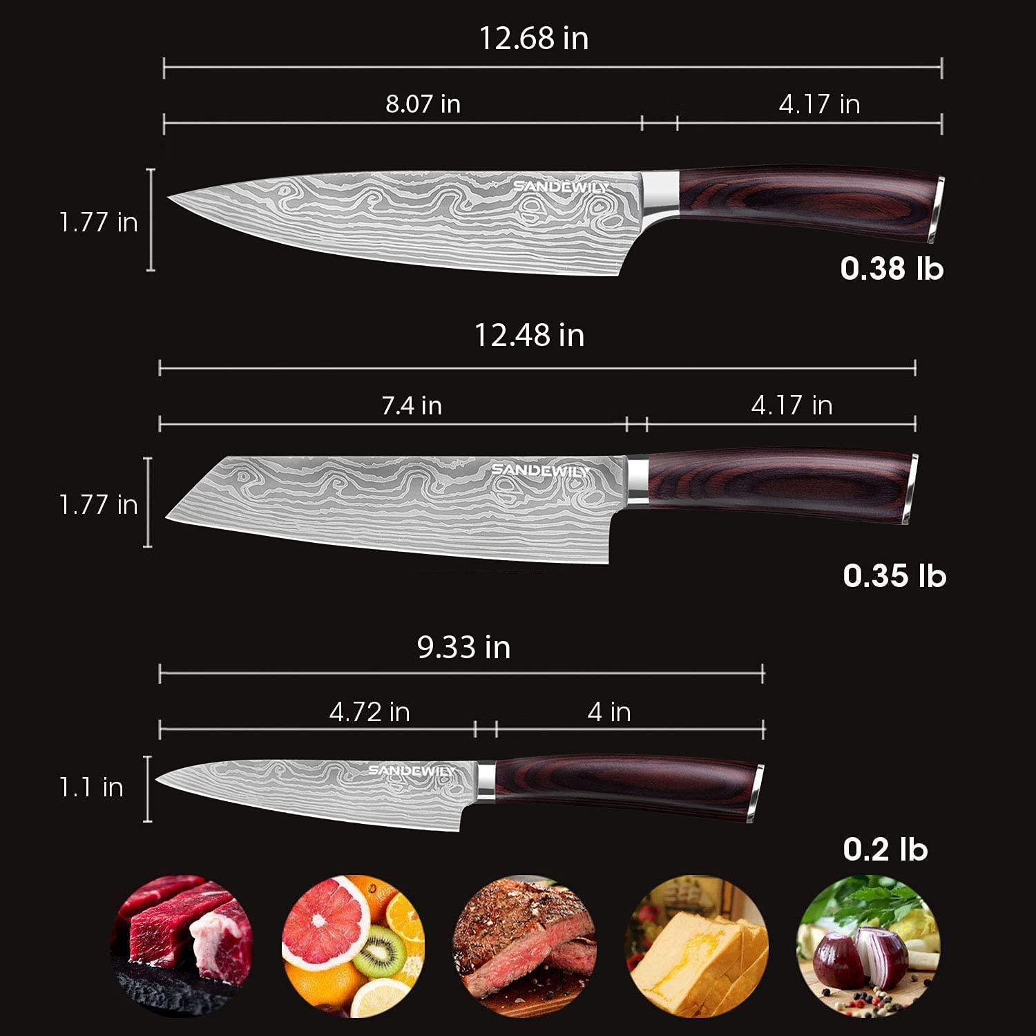 Cuchillo SANDEWILY de 7,5 pulgadas con mango ergonómico para uso diario.