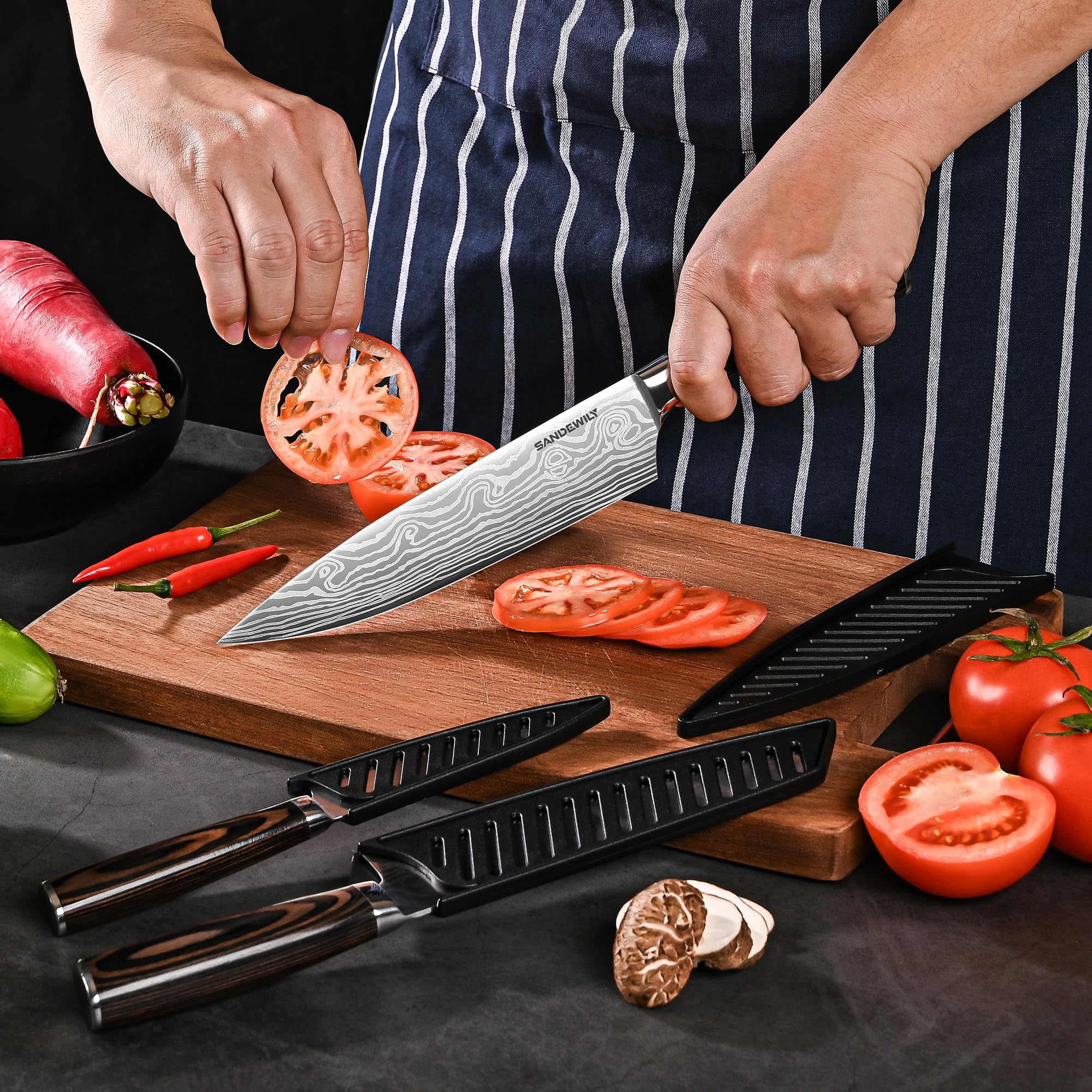 Mango Pakkawood ergonómico para agarre cómodo y estable.