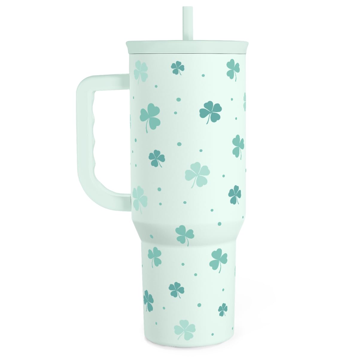 Vaso SANDJEST 40oz Trebol con asa, ideal para llevar café caliente