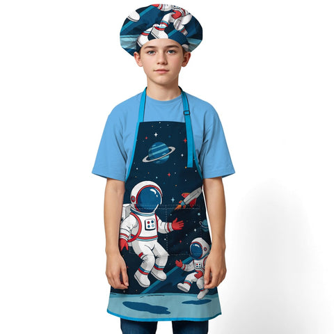 SANDJEST Delantal Astronaut Niño con gorro de chef, divertido para hornear.