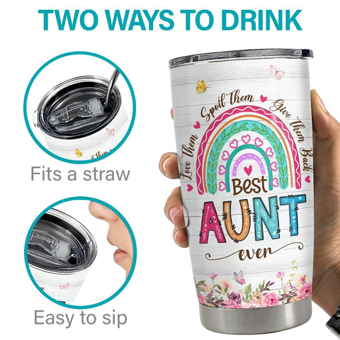 Vaso SANDJEST Aunt Tumbler 20 onzas, diseño resistente para uso diario y actividades al aire libre.