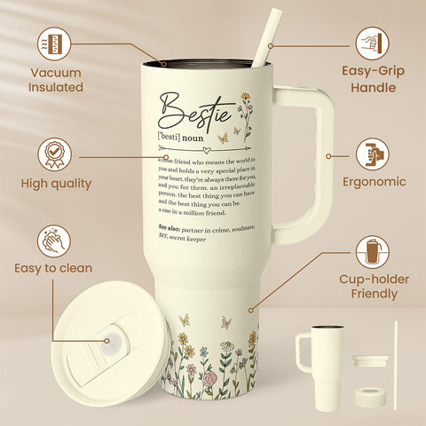 SANDJEST Bestie Tumbler acero inoxidable, doble pared para conservar temperatura durante el día