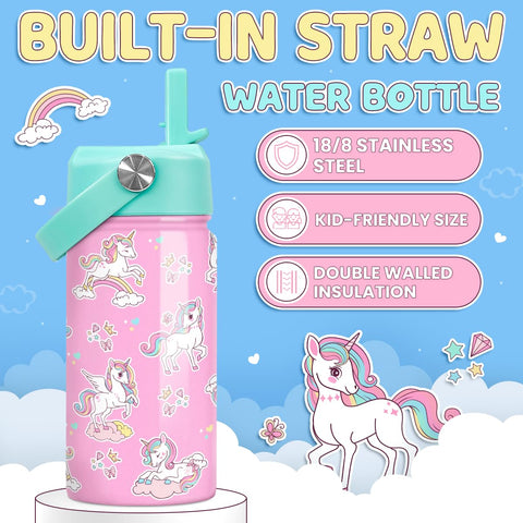 Sandjest botella acero inoxidable unicornio, diseño llamativo para uso diario.