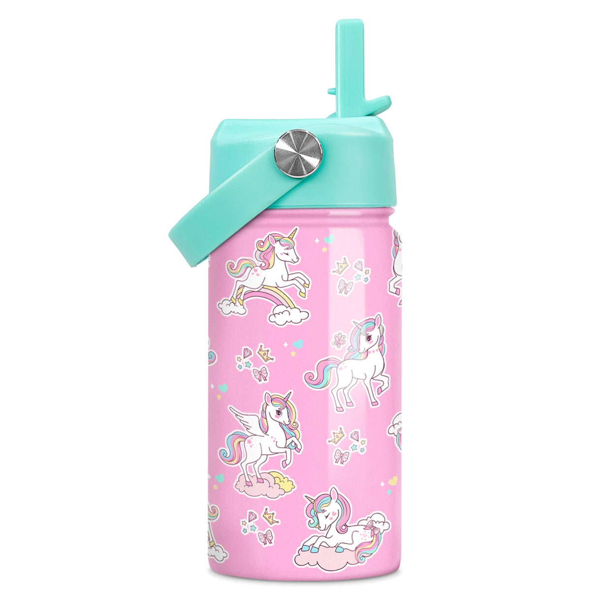 Sandjest botella unicornio con tapa pajita 355 ml, fácil de transportar.