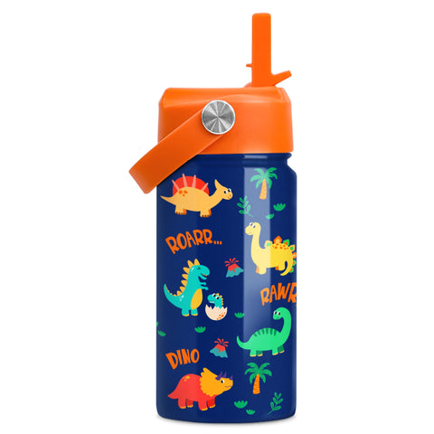 Botella dinosaurio de SANDJEST con tapa-paja, ideal para la escuela.