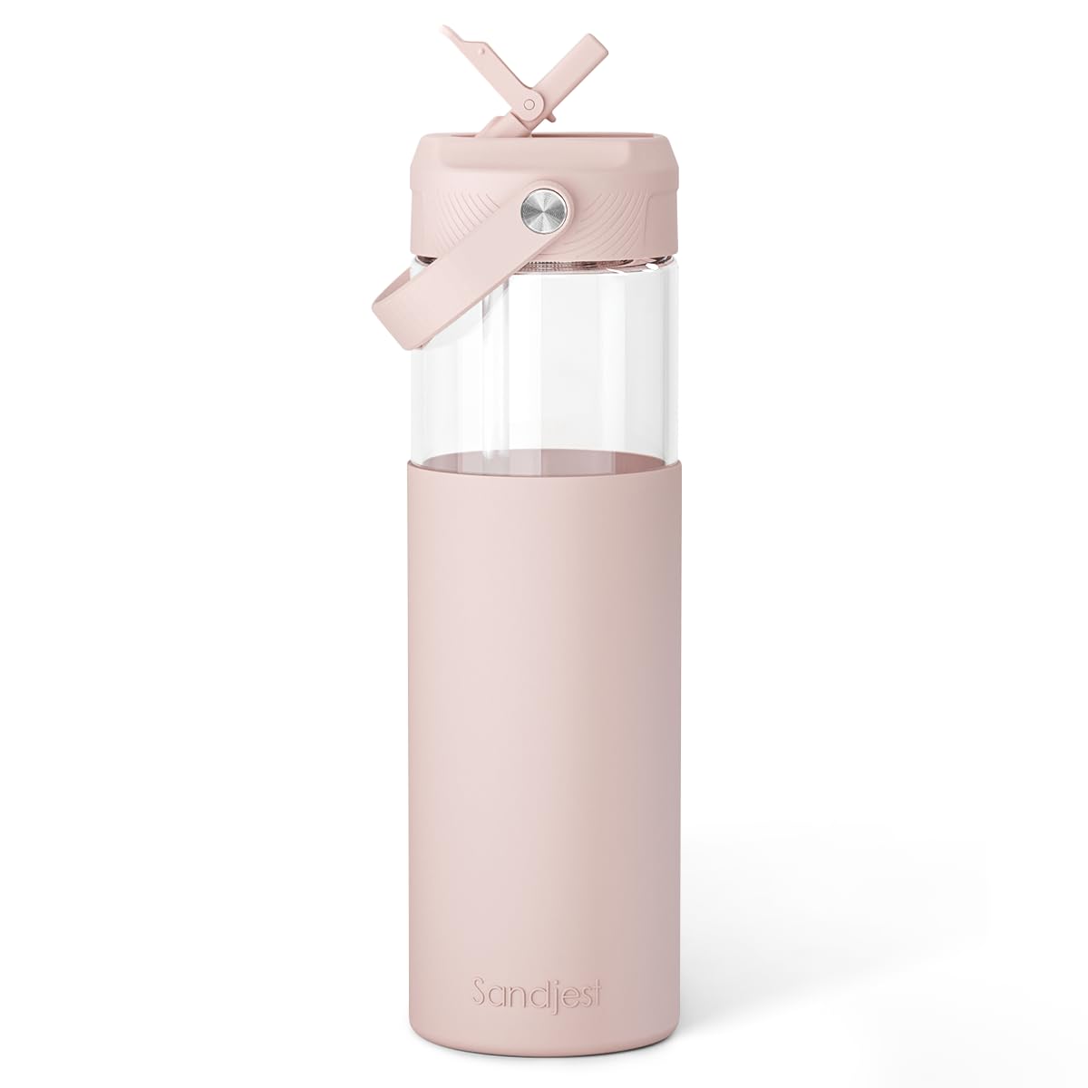 SANDJEST botella de vidrio con manga de silicona para protección y agarre.