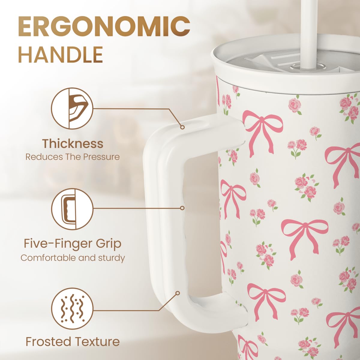 Sandjest Bow Tumbler de acero inoxidable con doble pared para conservar la temperatura.