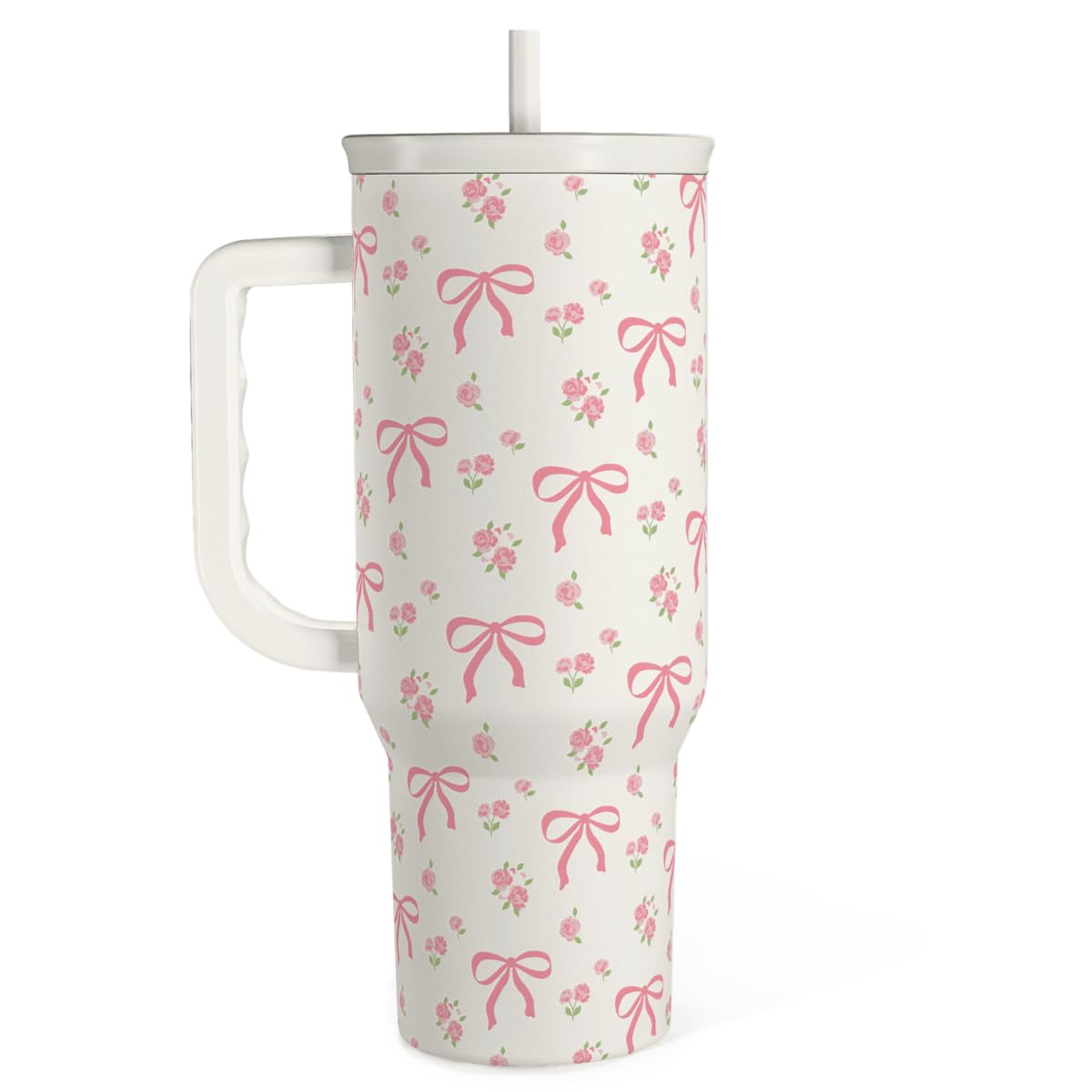 Sandjest Bow Tumbler con manija para hidratarse con estilo y comodidad.