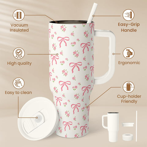 Sandjest Bow Tumbler con tapa deslizante y pajita para llevar bebidas al trabajo.