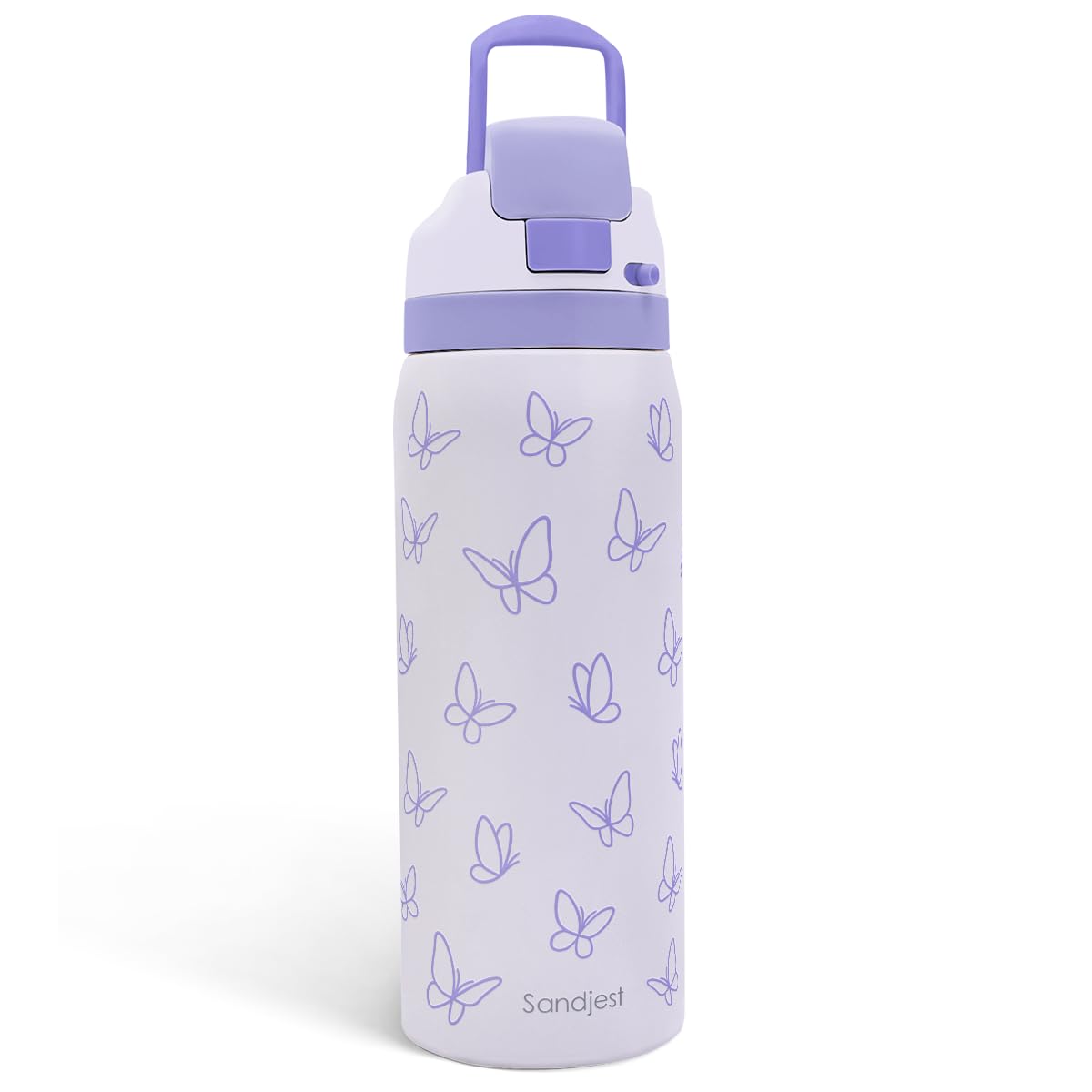 SANDJEST Butterfly frontal, botella aislada de acero inoxidable morada 32oz para mantener la bebida a temperatura.