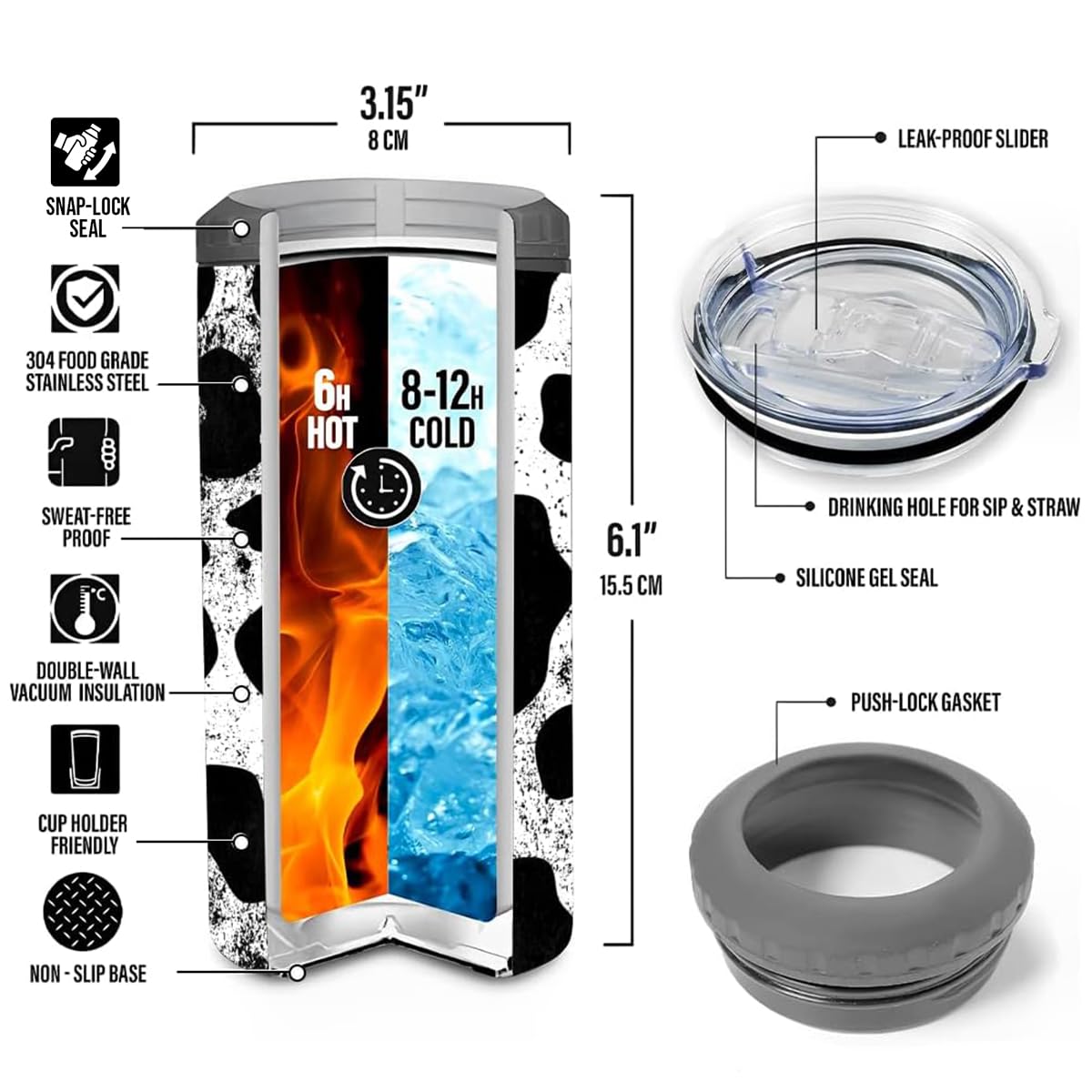 SANDJEST Cow Tumbler uso al aire libre playa camping