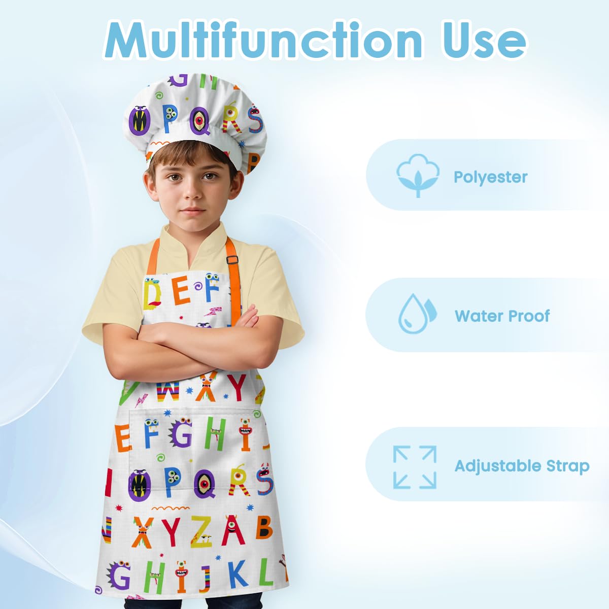 SANDJEST delantal infantil ajustable en cuello, cómodo para largas sesiones