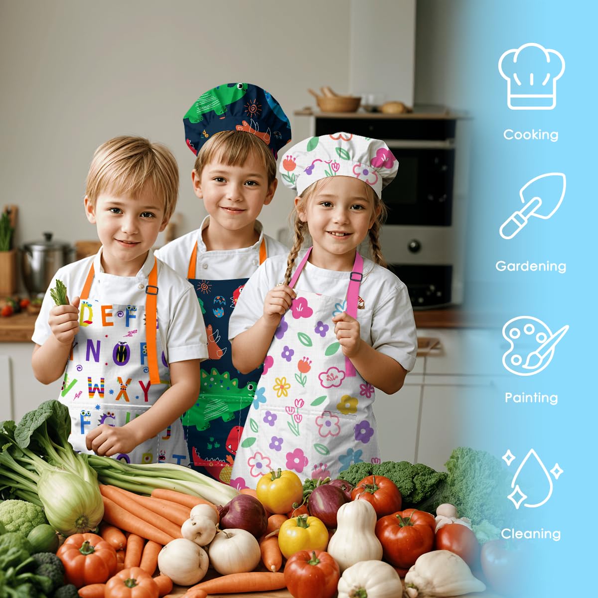 SANDJEST delantal con diseño alfabeto, ideal para aprendizaje lúdico