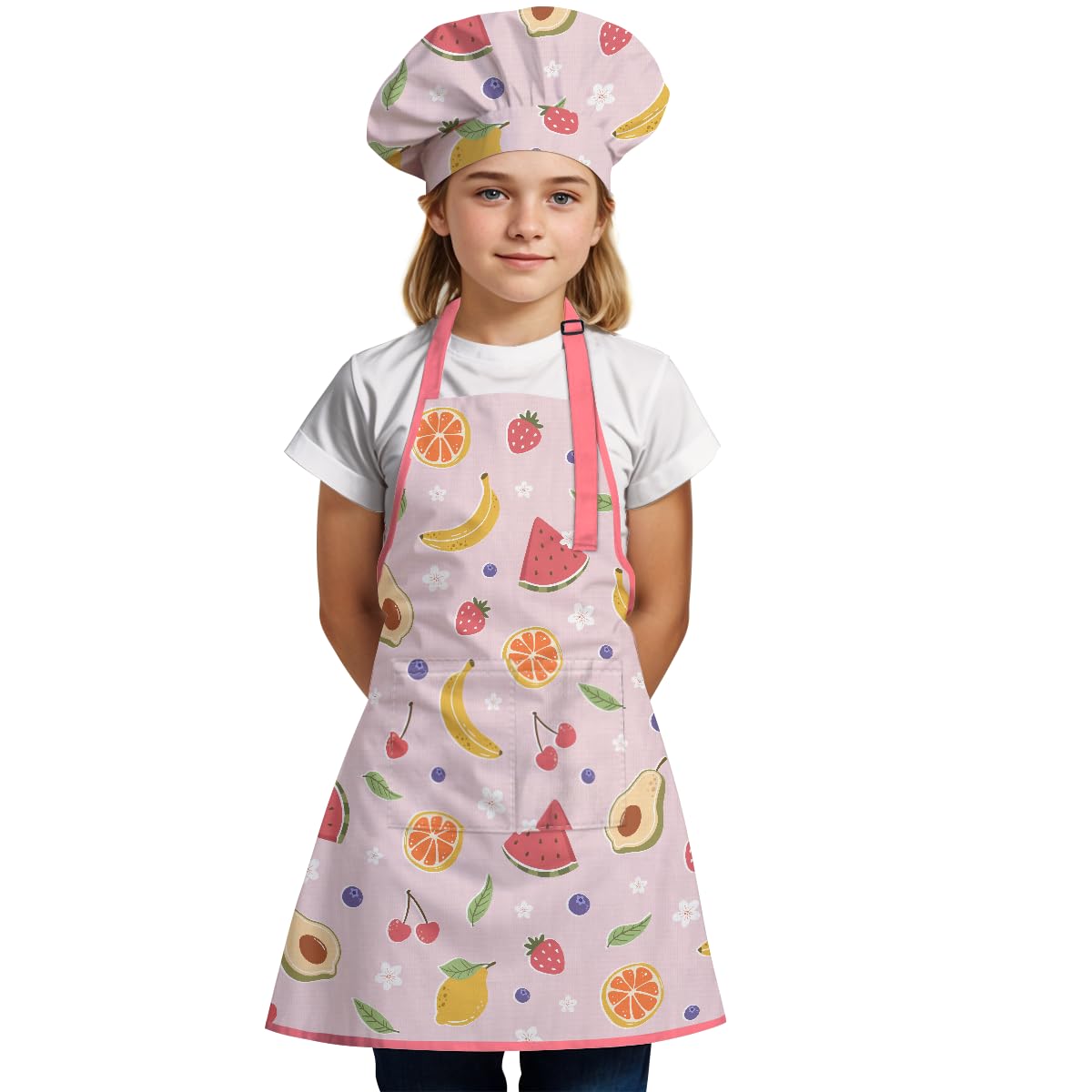 SANDJEST delantal fruta con gorro de chef, ideal para cocinar.